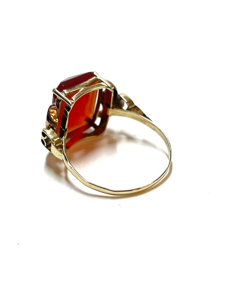 14k geel en roségouden ring met een carneeol, -, Ophalen of Verzenden, Zo goed als nieuw, Dame