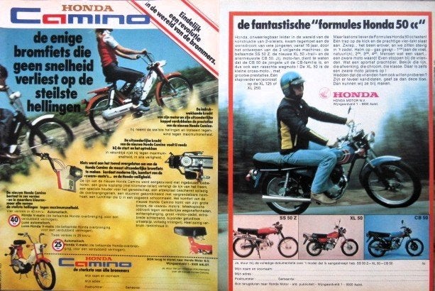 13 vintage advertenties reclames brommer motor 70-82 Honda, Verzamelen, Ophalen of Verzenden, Gebruikt, Overige typen