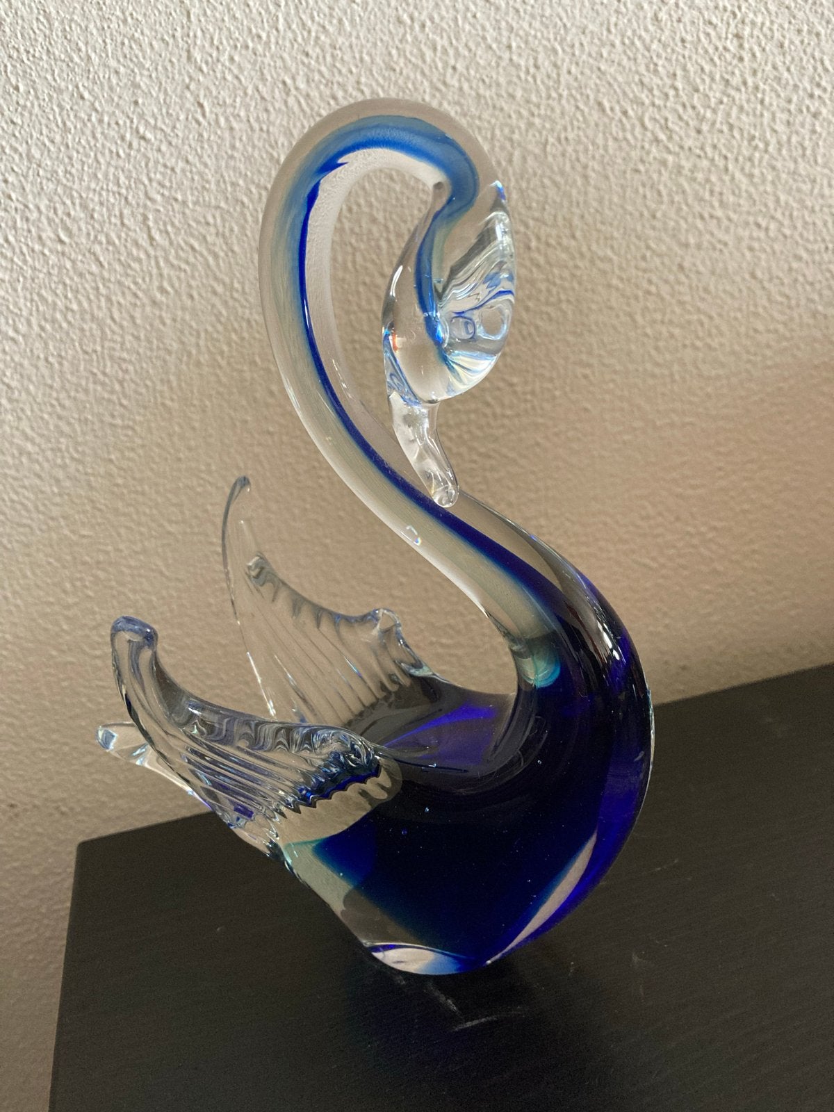 Murano stijl kristallen zwaan met kobaltblauwe kern 18cm, Ophalen of Verzenden