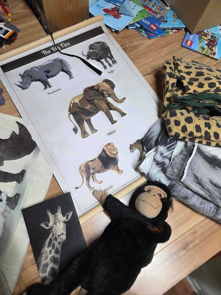 Diverse decoratie: Big Five poster, neushoorn, giraf, aap, Ophalen, Beeldje of Figuurtje