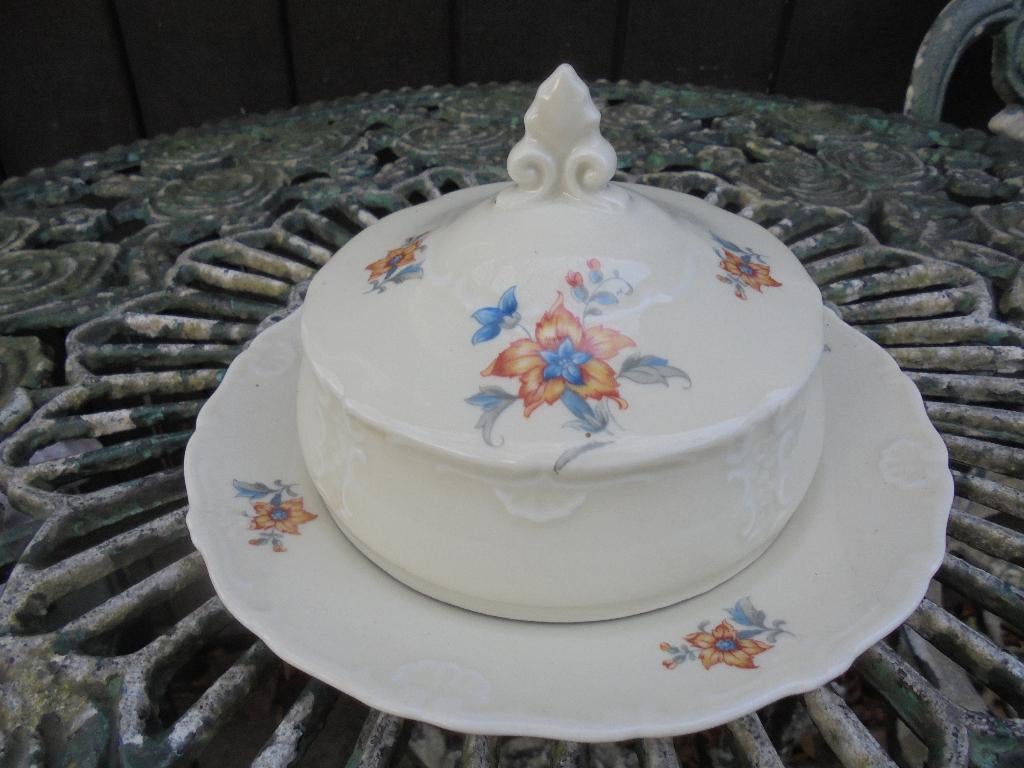 Mosa Botervloot, Theeservies met geel / blauwe bloem, Ophalen of Verzenden