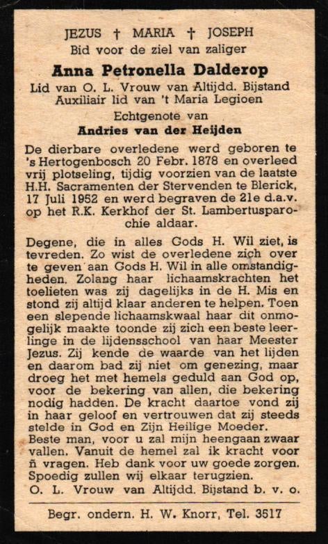 Dalderop Anna Petronella 's-Hertogenbosch 1878-1952 Blerick, Verzamelen, Ophalen of Verzenden