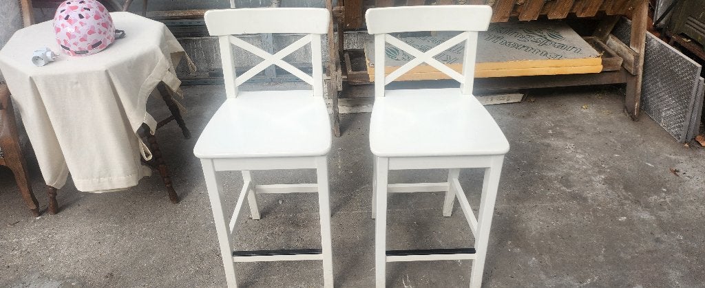 Barkruk Ikea Ingolf wit, Ophalen, Gebruikt, 60 tot 90 cm, Hout