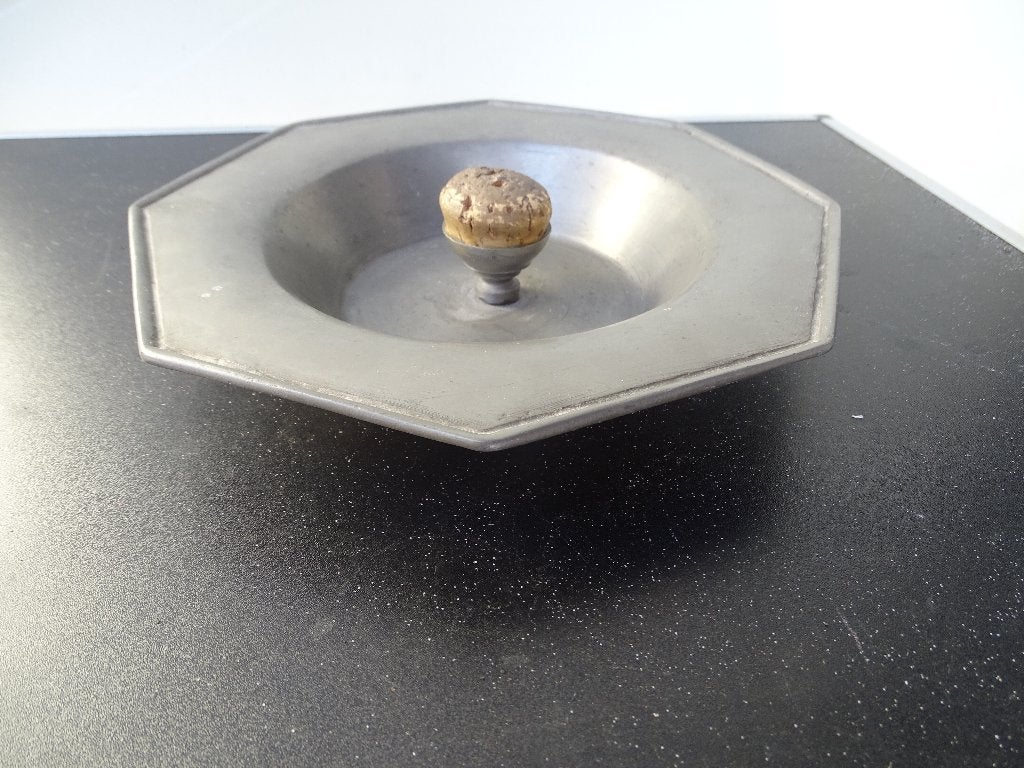 Bord/schaal tin met knop, Ophalen of Verzenden