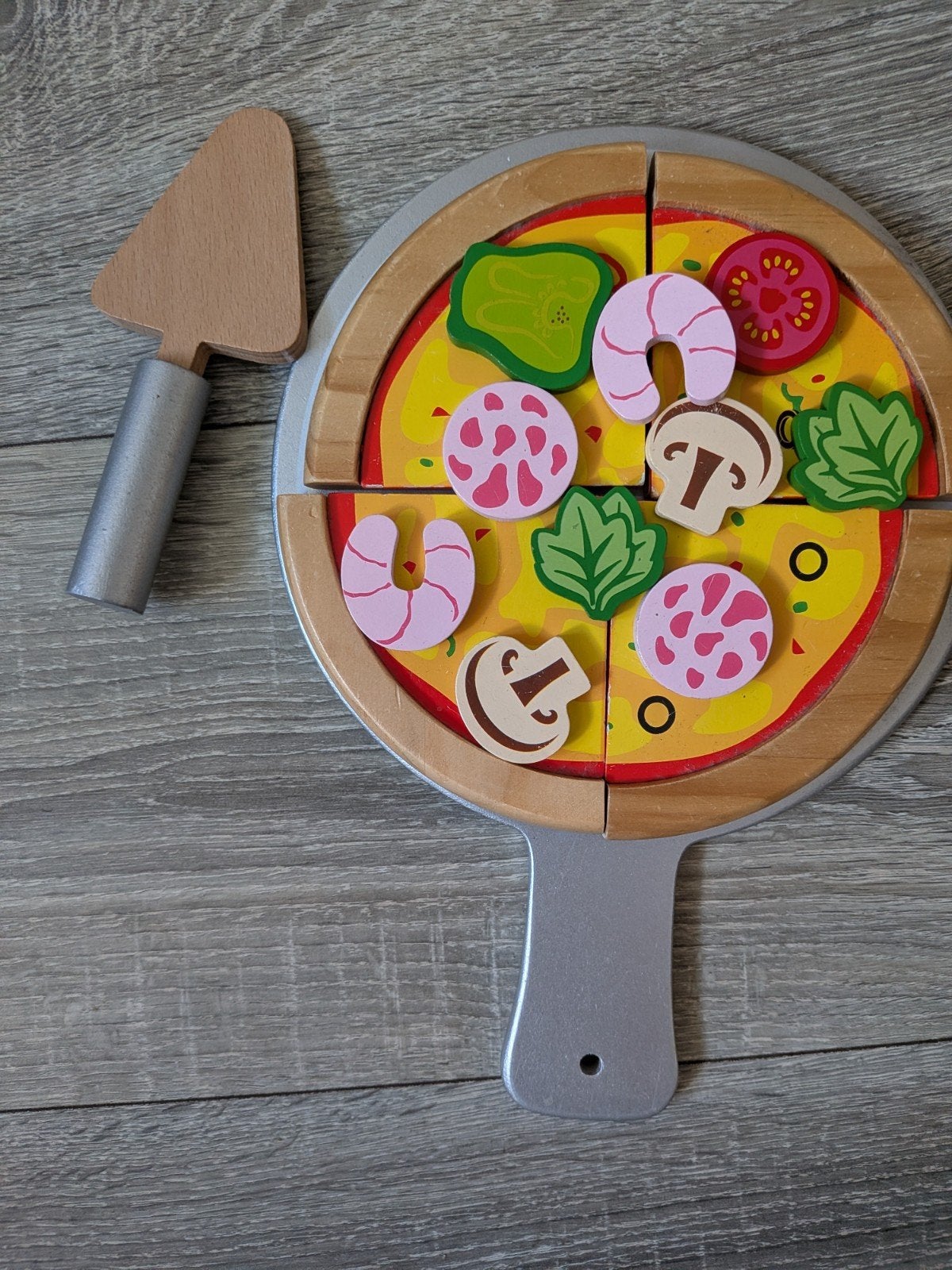 Houten speelgoed pizza met snijplank mes en spatel, Ophalen, Gebruikt, Jongen of Meisje