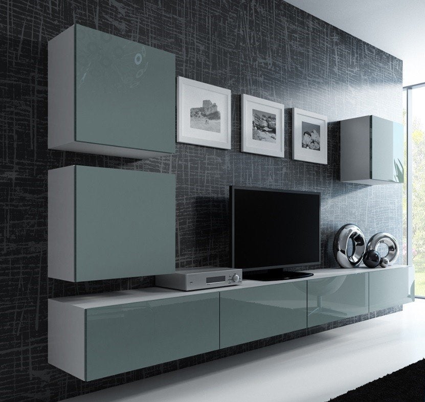 VOORRAAD Zwevend tv-wandmeubel 280 cm Wit / Hoogglans grijs, Huis en Inrichting, Met deur(en), Nieuw, Ophalen of Verzenden, 150 tot 200 cm