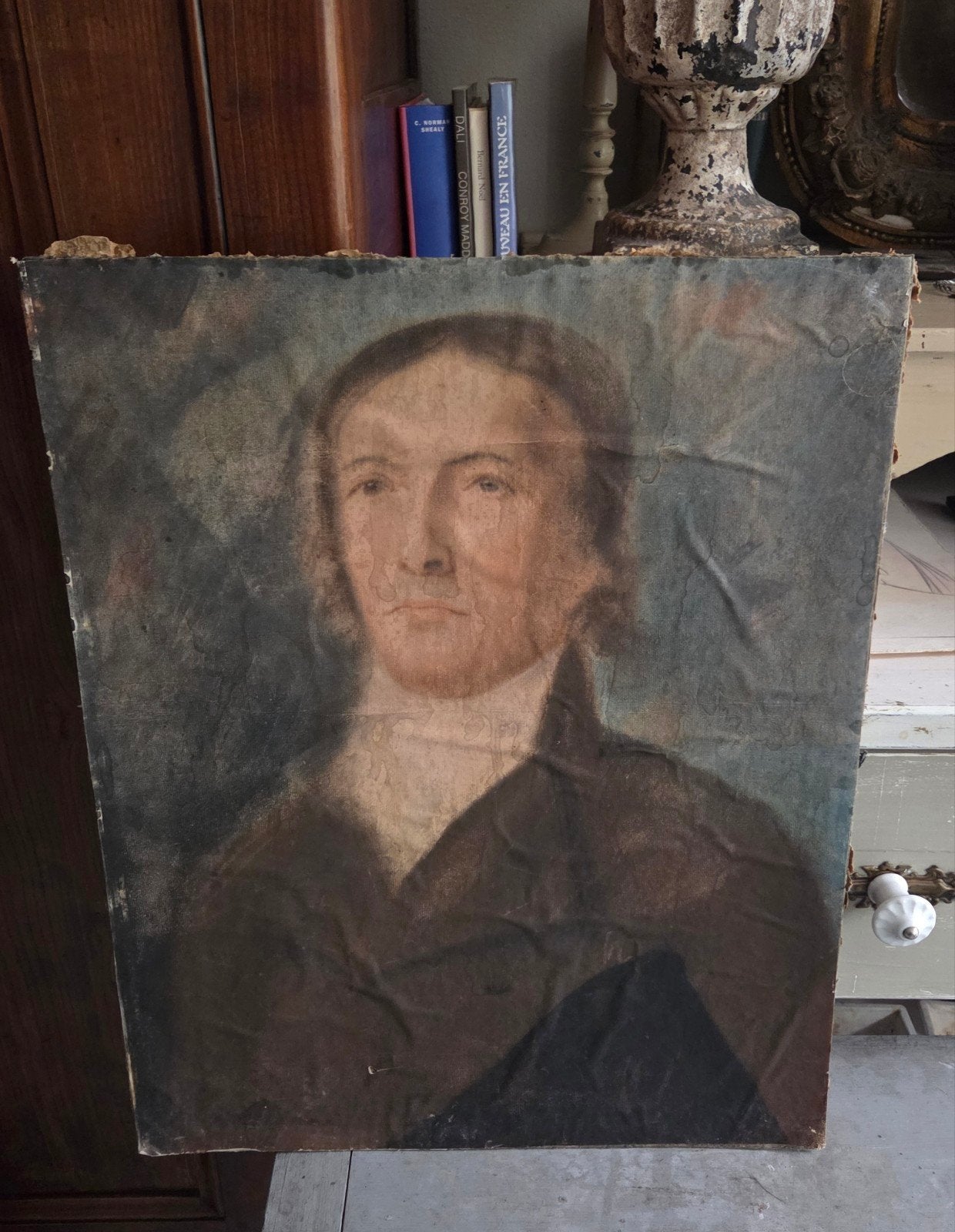 Een uniek en origineel antiek Brocante krijt portret, van 54, Antiek en Kunst, Ophalen of Verzenden