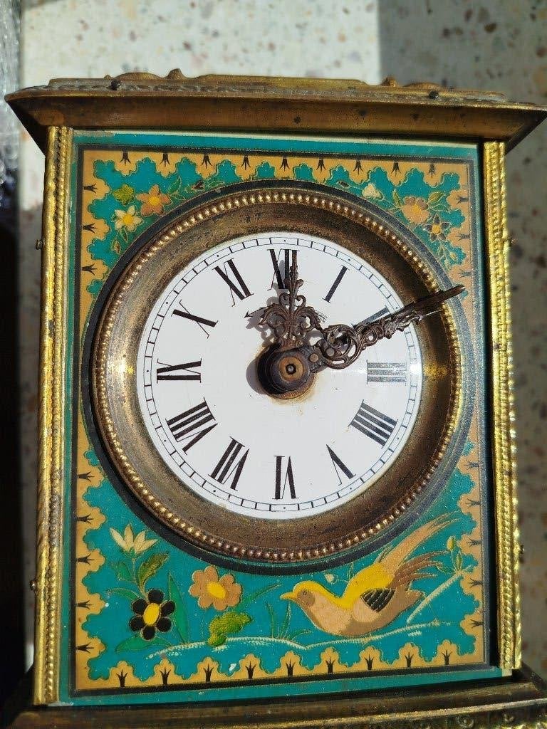 tafelklok, Antieke Franse bronzen reisklok uit de 19e eeuw., Antiek en Kunst, Ophalen
