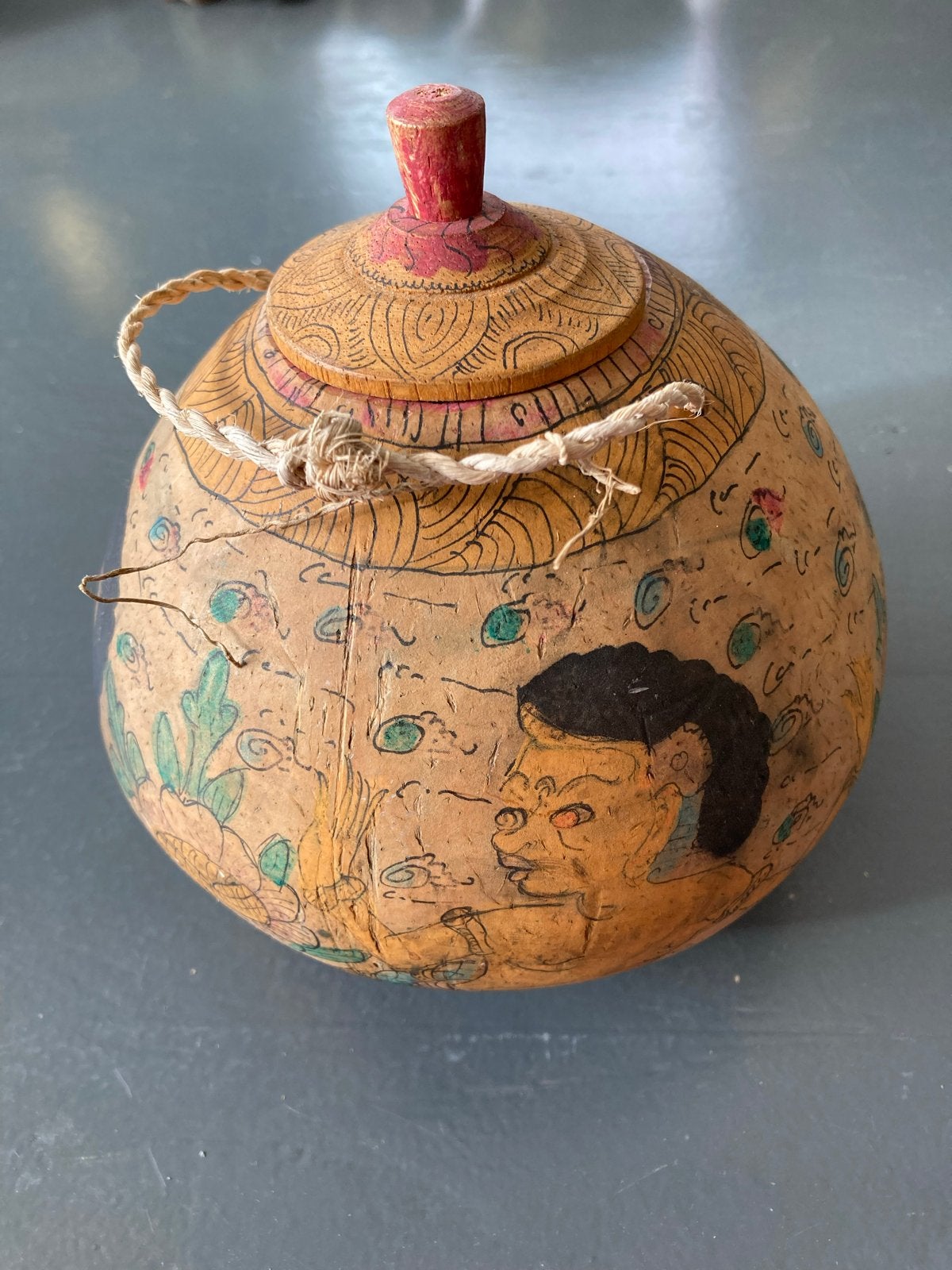 Handgeschilderde Kokosnoot Pot met Deksel, Ophalen of Verzenden