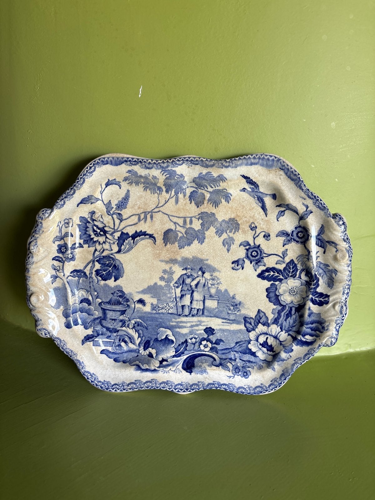 Antieke Mandarin Opaque China schaal, blauw-wit decor, Ophalen of Verzenden