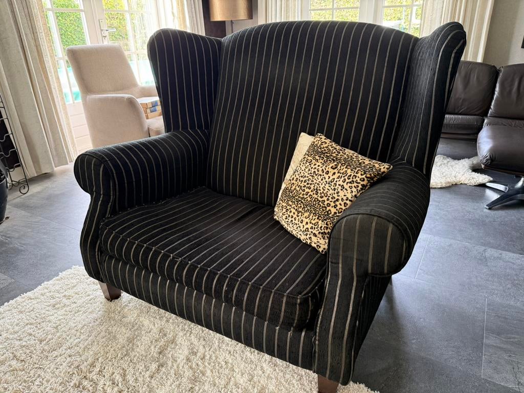 Loveseat - Comfortabele oorfauteuil met streepdessin, Ophalen, Gebruikt, 100 tot 125 cm, Chique klassiek