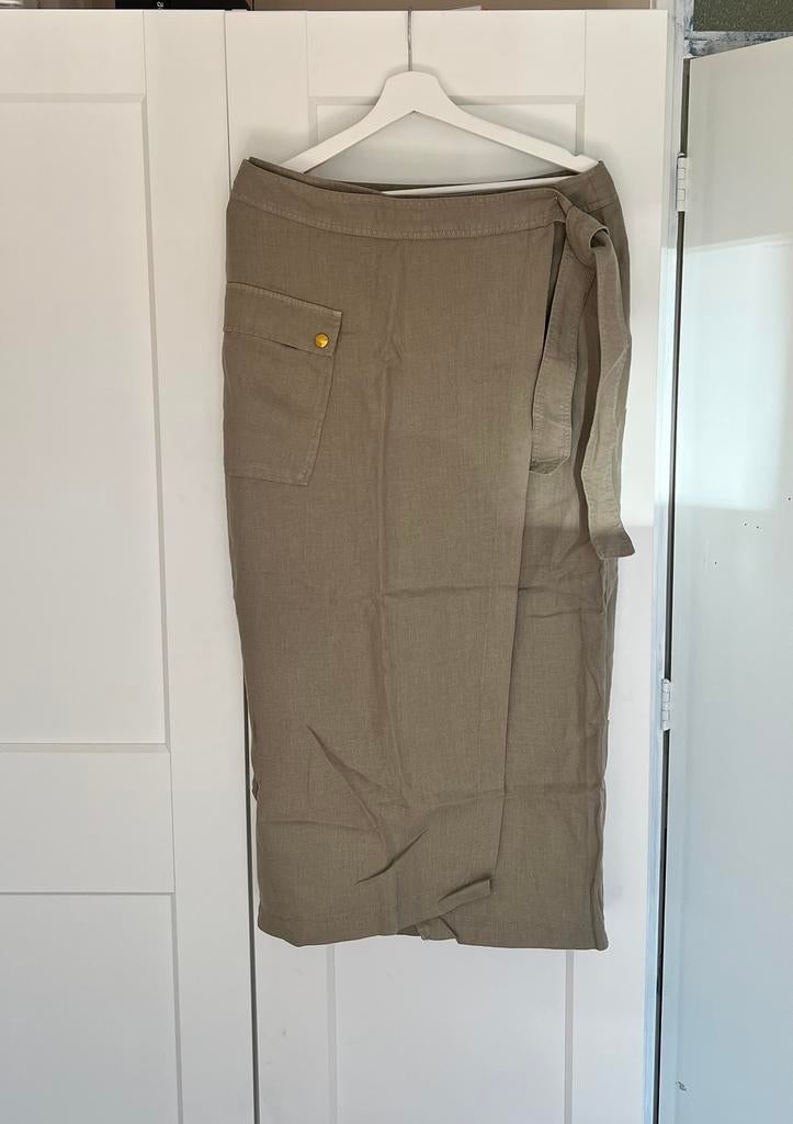 Wikkelrok Kaki 100% linnen, Maat 42/44 (L), Nieuw, Ophalen of Verzenden, Onder de knie
