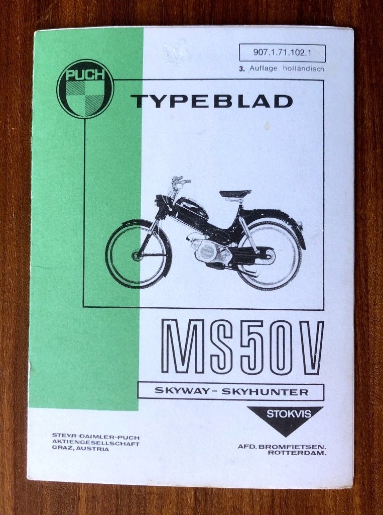 Typeblad Puch MS50V Skyway-Skyhunter 1971., Verzenden, Zo goed als nieuw