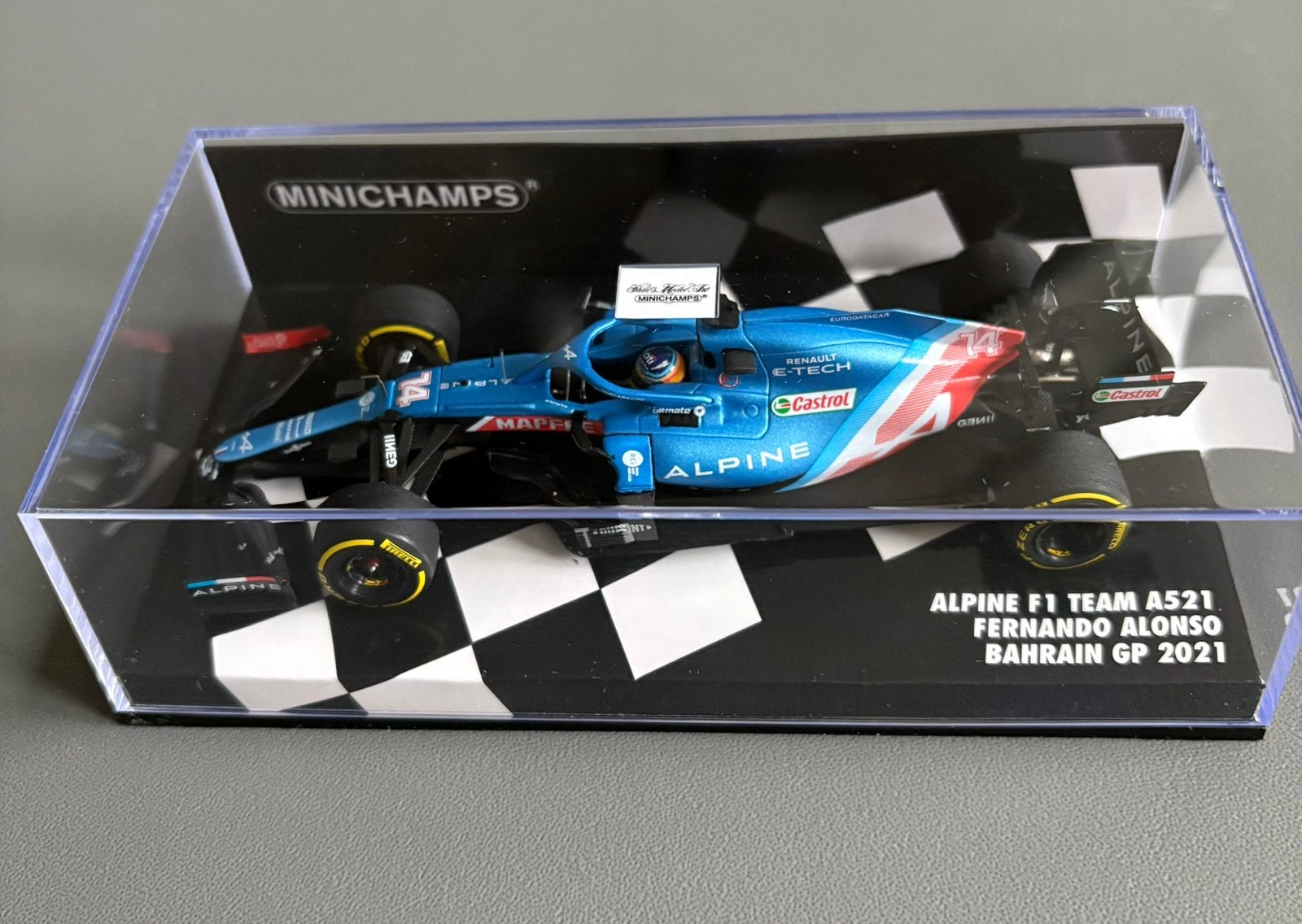 Fernando Alonso Bahrain 2021 Minichamps 1:43 Alpine F1 A521, Ophalen of Verzenden, Zo goed als nieuw, Formule 1