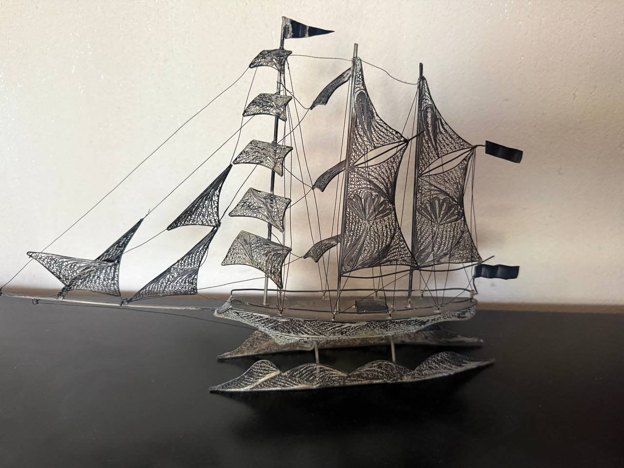 Zilveren Filigraan Scheepsmodel - 900 Zilver, Antiek en Kunst, Ophalen of Verzenden