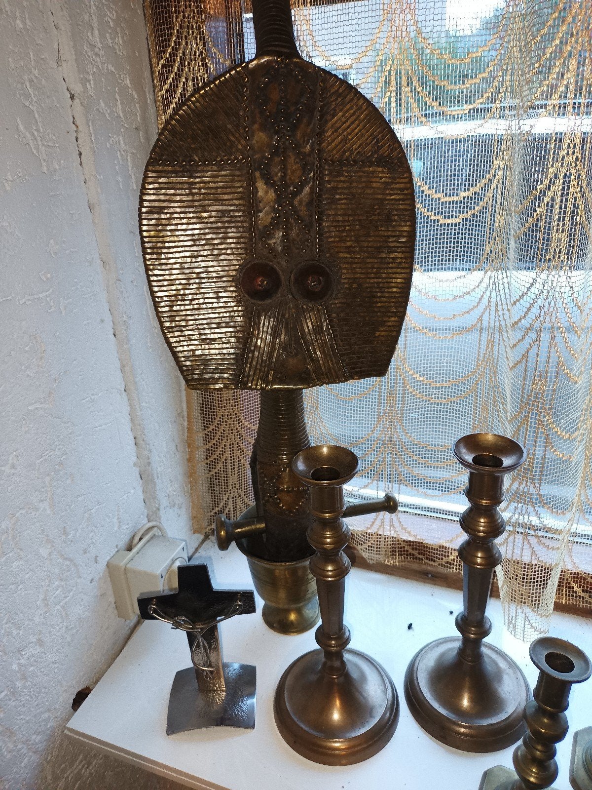 Afrikaans masker, brons, handgemaakt, uniek decoratiestuk, Antiek en Kunst, Handgemaakt, Bruin, Afrika, Masker