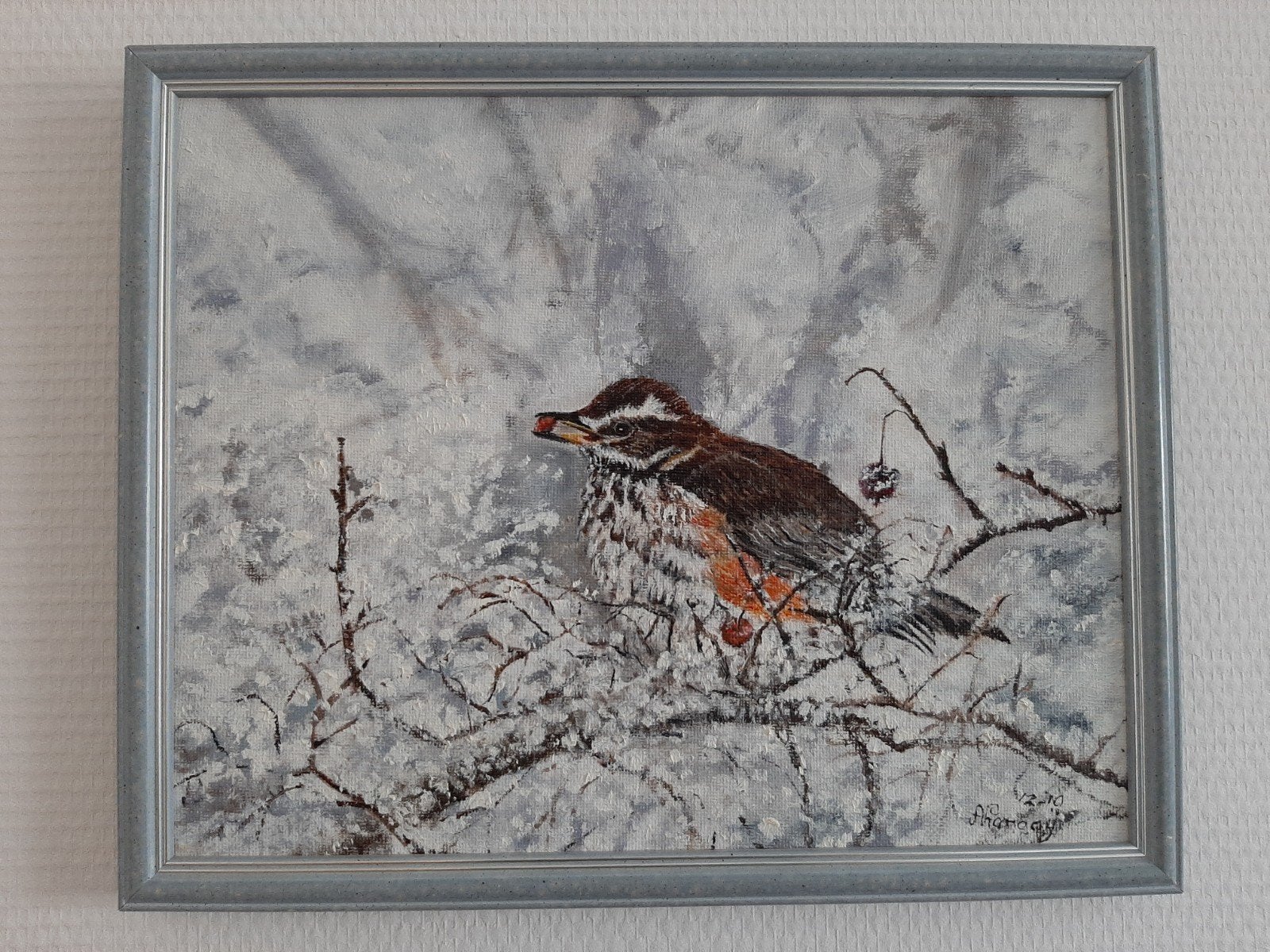 Schilderij vogel koperwiek, Ophalen of Verzenden