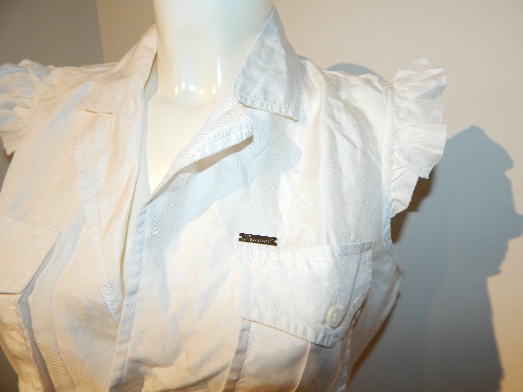 Dsquared witte blouse top uitstaand roesje arm IT 46, Maat 38/40 (M), Verzenden, Wit, Zo goed als nieuw