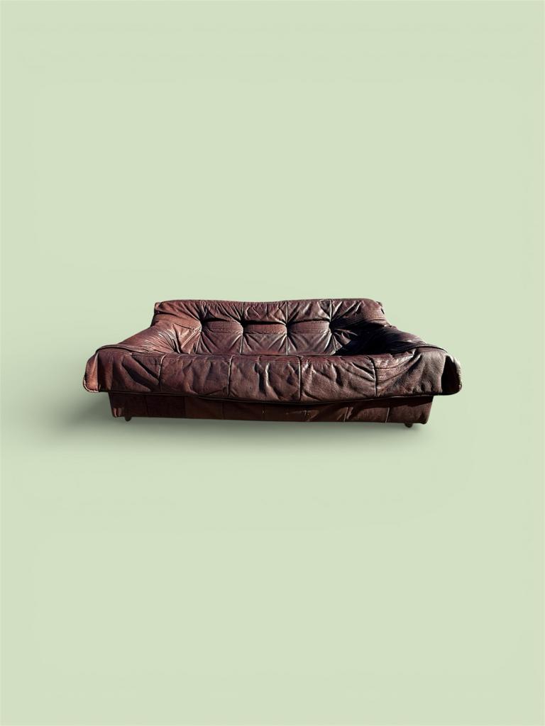 Vintage Leren Lounge Bank Jaren '70 - Retro Eyecatcher, Ophalen, Gebruikt, 150 tot 200 cm, Seventies