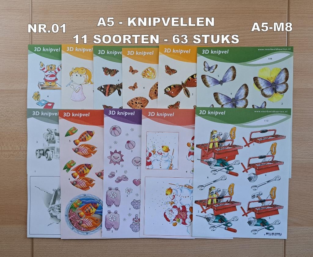 08...A5-3D KNIPVELLEN 45 SOORTEN-256 VELLEN serie 3D KNIPVEL, Ophalen of Verzenden, Nieuw, Overige thema's, Knipvel