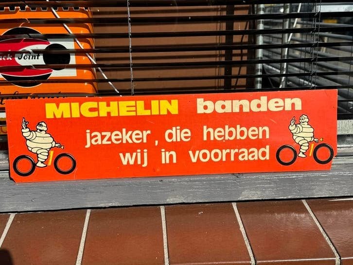 Vintage Michelin Banden Reclamebord - Jazeker, op voorraad!, Verzamelen, Reclamebord, Gebruikt, ., Ophalen of Verzenden