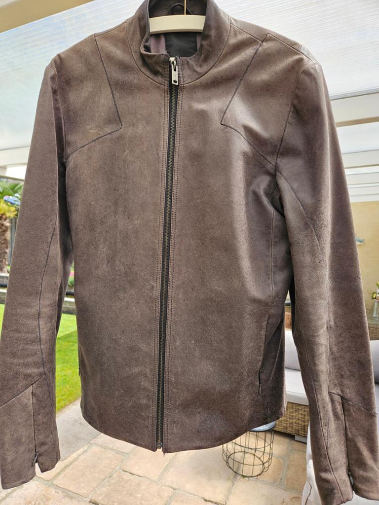 Denham leren jack  - Maat M, Kleding | Heren, Jassen | Zomer, Zo goed als nieuw, Maat 48/50 (M), Grijs, Ophalen of Verzenden
