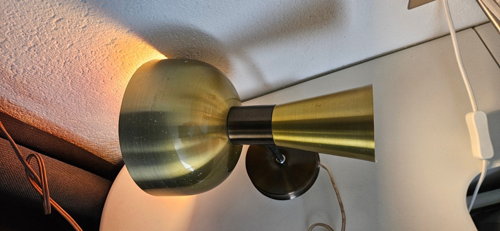 Vintage Diabolo Wandlamp - Messing met Oranje Binnenkant, Ophalen of Verzenden