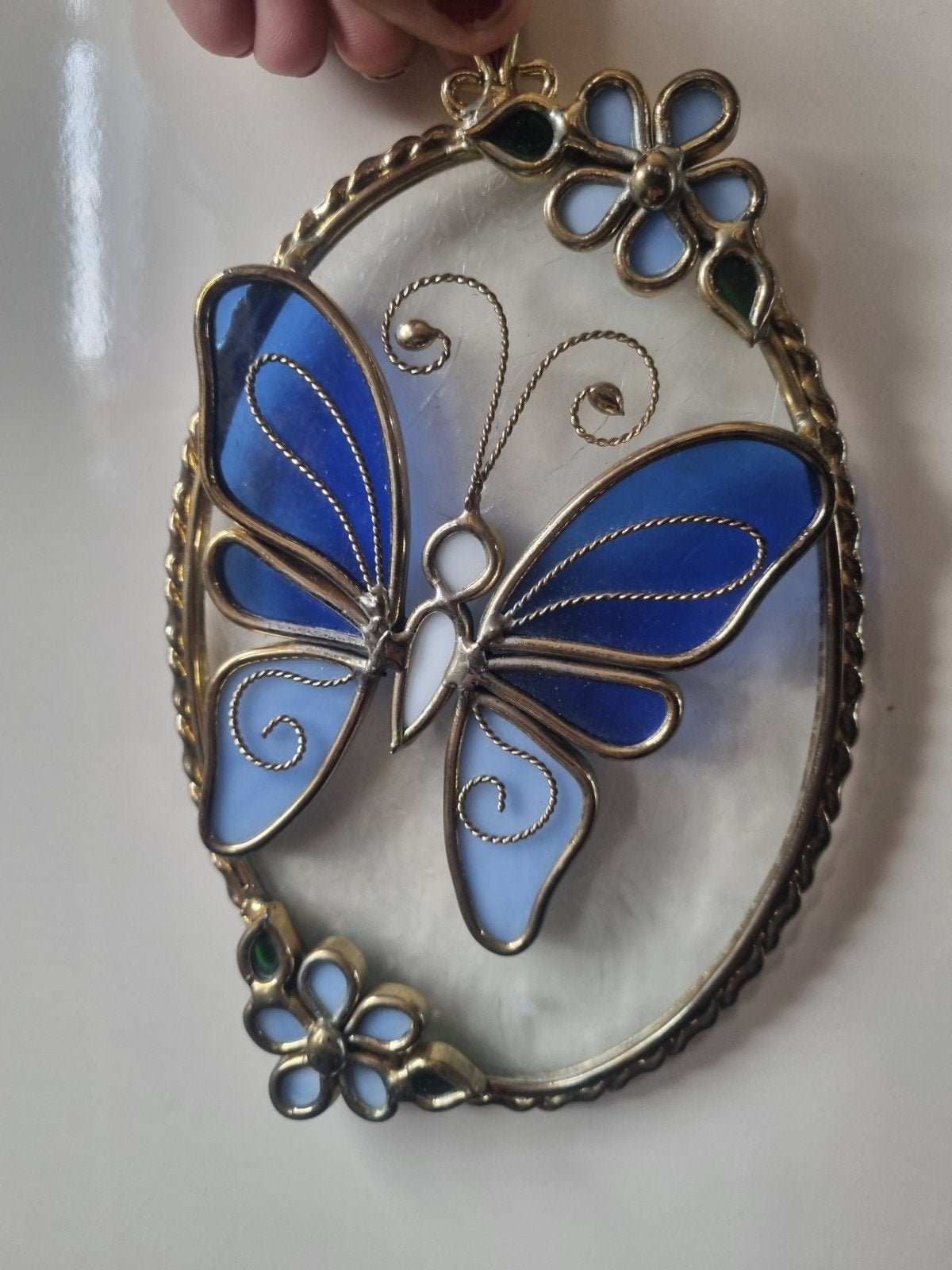 Vintage Hanging Stained Leaded Glass Art butterfly, Ophalen of Verzenden