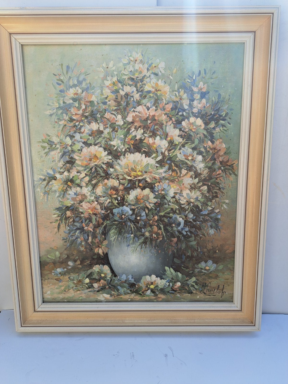 Bloemstilleven J Roelofs., Antiek en Kunst, Doek, Olieverf, Ophalen, Bloemen