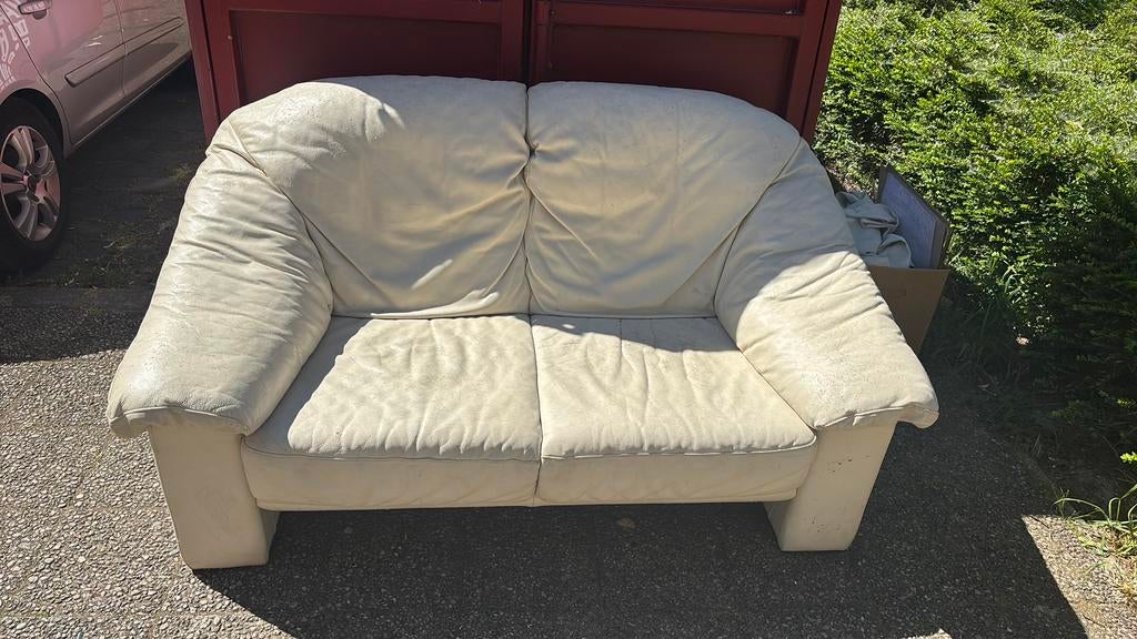 Witte leren bank, Huis en Inrichting, Ophalen, Gebruikt, 150 tot 200 cm, Tweepersoons