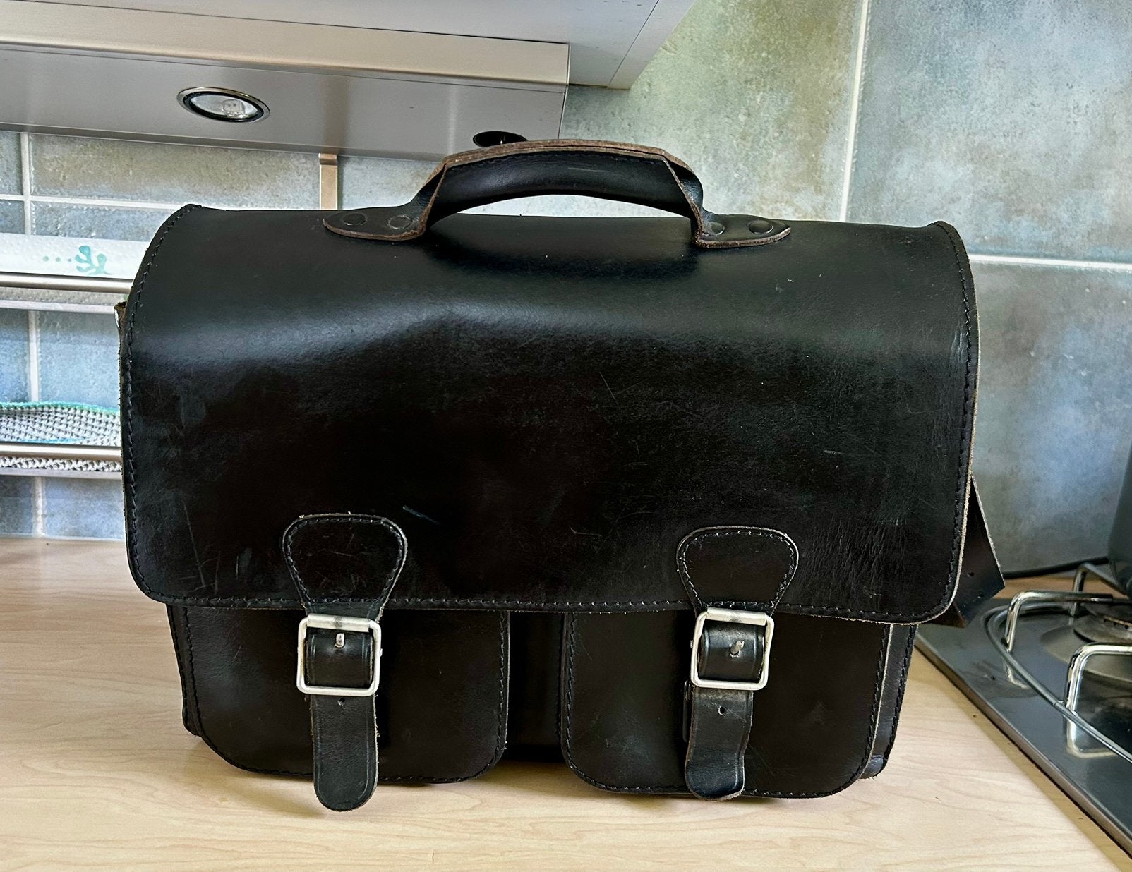 Ruitertassen Bruce Leren Aktetas - Old School Werk Tas, Verzenden, Nieuw, Zwart, Leer