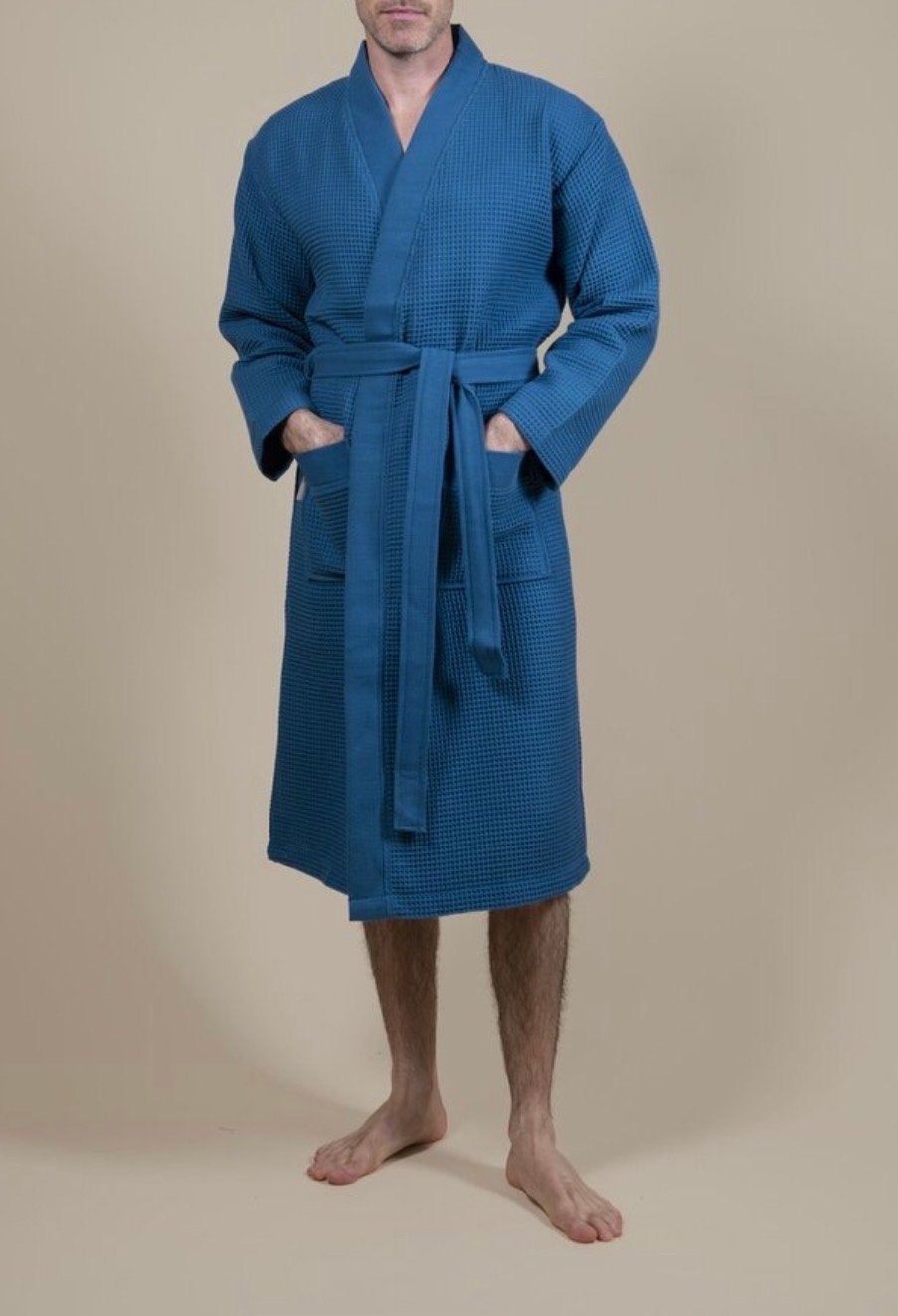 Azurblauwe Unisex Wafel Badjas - Nieuwstaat, Kleding | Dames, Ophalen of Verzenden, Zo goed als nieuw