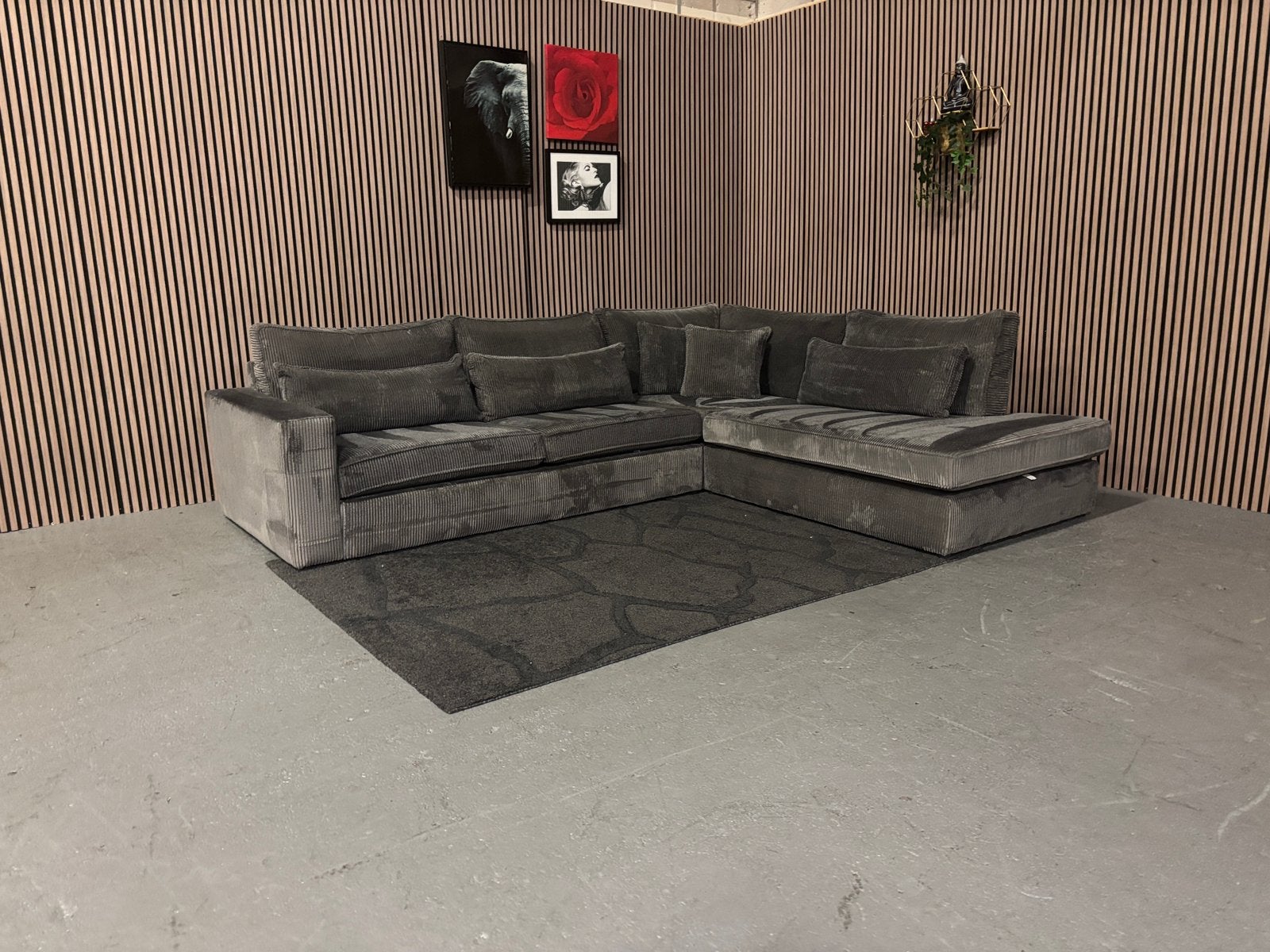GRATIS LEVERING Ribstof Hoekbank Grijs 310x250 GEREINIGD, 300 cm of meer, Ophalen of Verzenden, Zo goed als nieuw, 150 cm of meer
