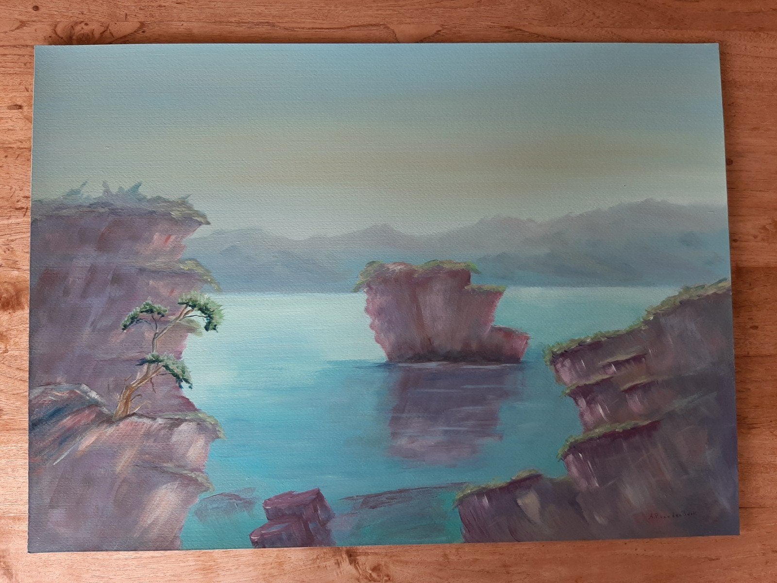 schilderij landschap  bergmeer china, Antiek en Kunst, Kunst | Schilderijen | Klassiek, Ophalen of Verzenden