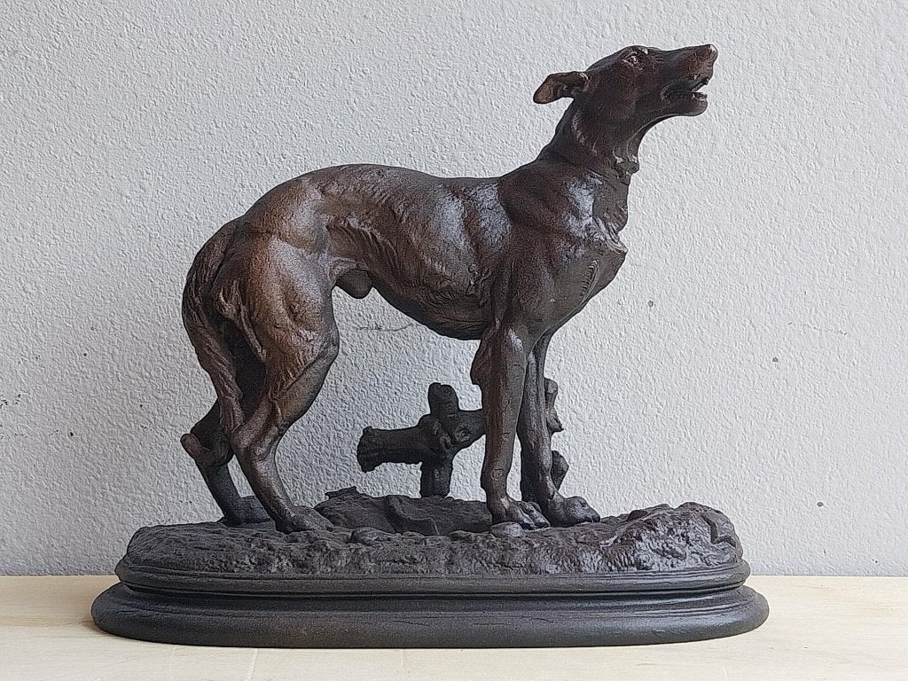 Antiek zamak beeld windhond jachthond ca. 1900, Ophalen of Verzenden, Zoogdier, 20 - 50 cm, Bruin