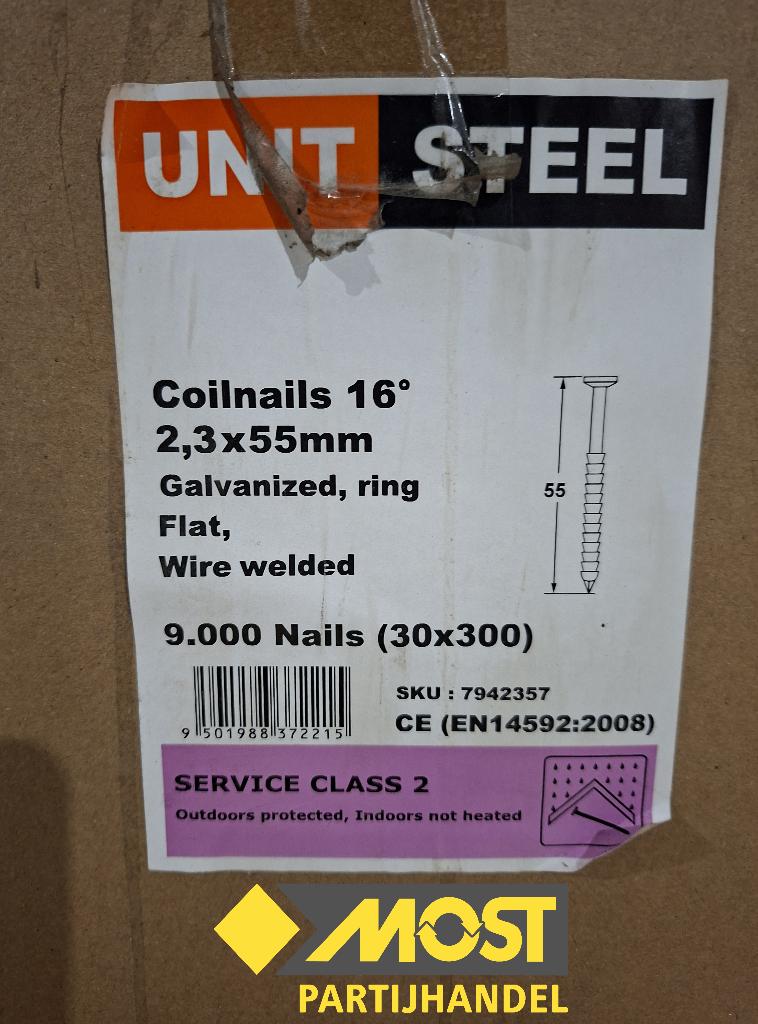 Partij Unit Steel 16º Ringnagels 2.3x55 mm gegalvanisseerd, Doe-het-zelf en Verbouw, IJzerwaren en Bevestigingsmiddelen, Ophalen