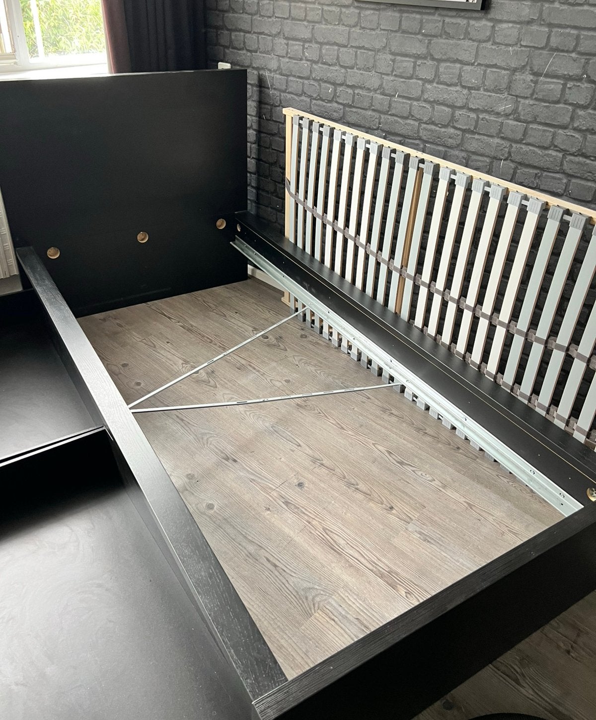IKEA MALM bedframe zwart – incl. lattenbodem & opbergruimte, Huis en Inrichting, Ophalen, Gebruikt, Zwart, Tweepersoons