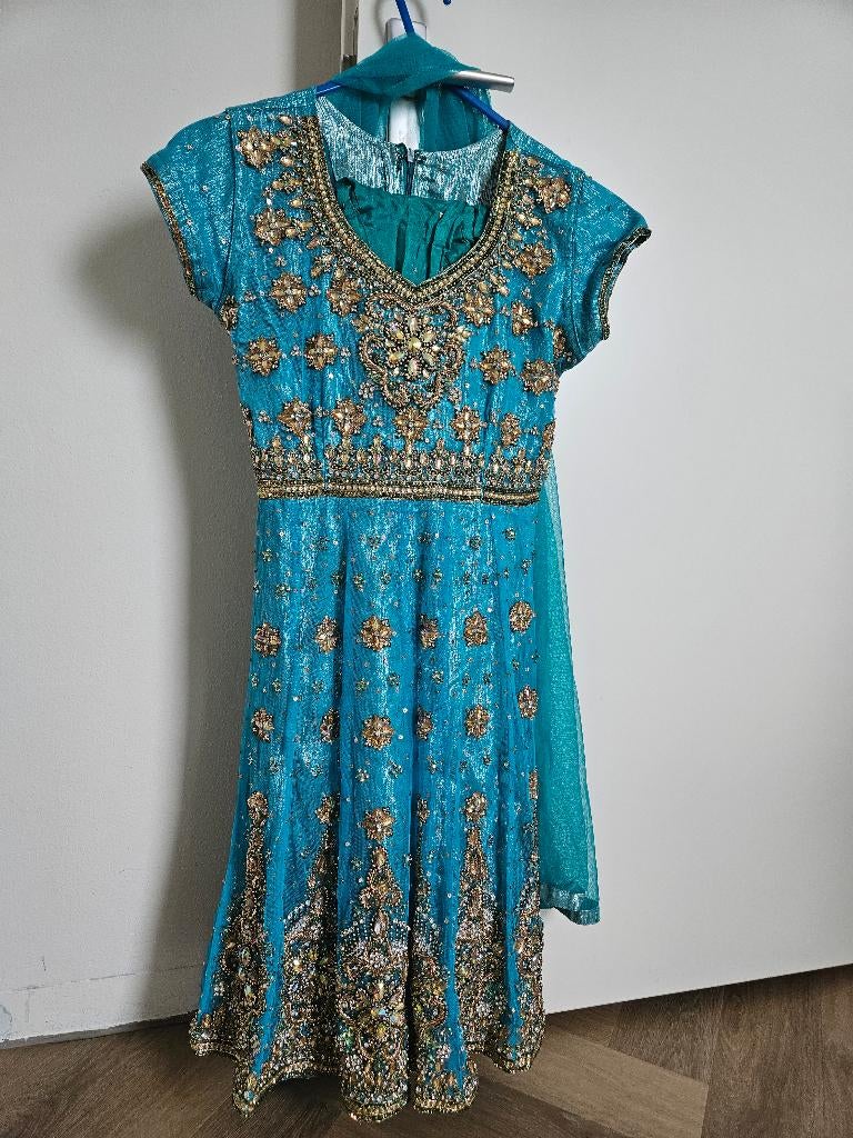Indiase kleding lehenga anarkali maat S 36, Overige typen, Blauw, Ophalen of Verzenden, Zo goed als nieuw