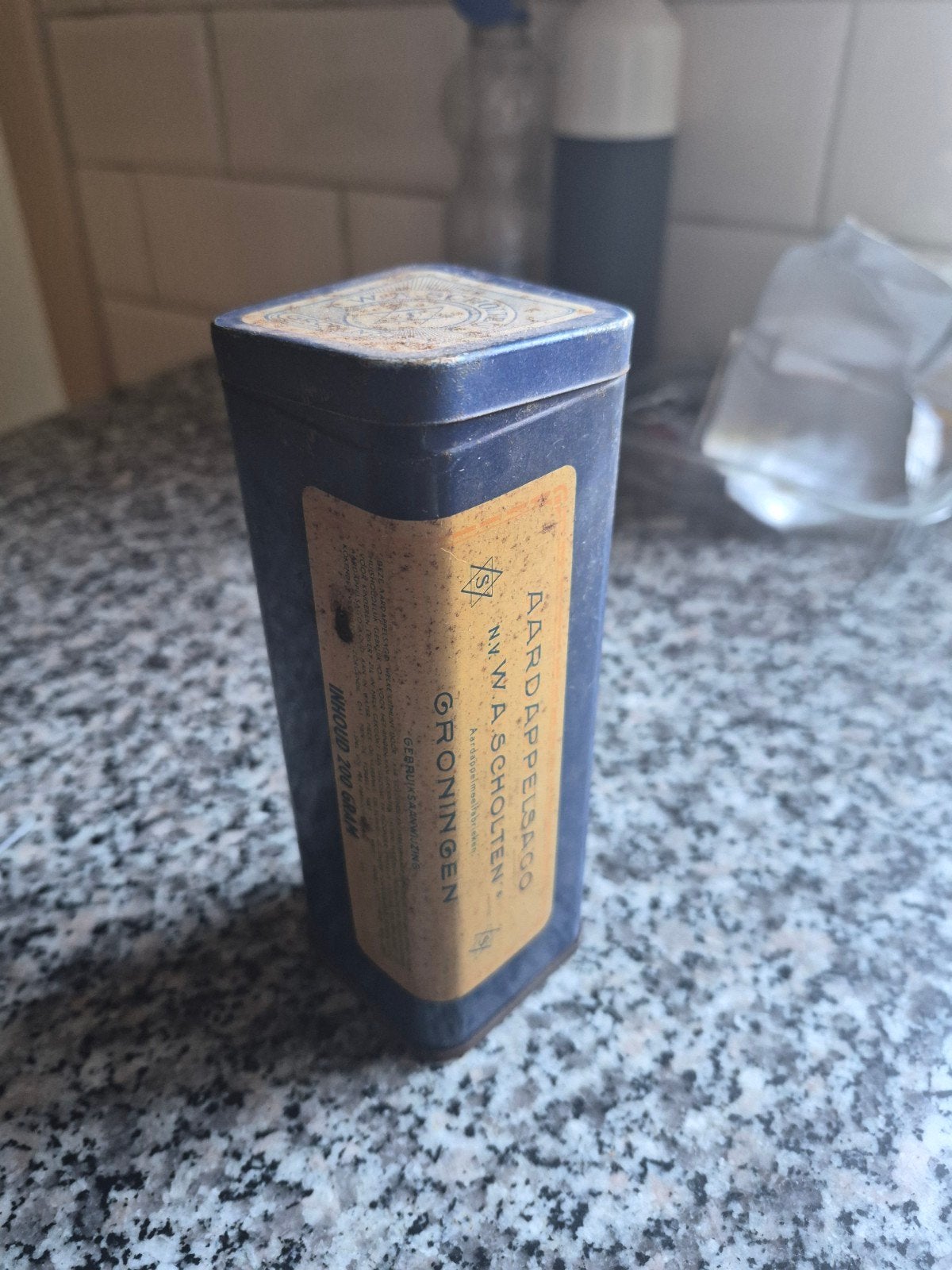 Antiek aardappelsago blik N.V. W.A. Scholten Groningen, Ophalen of Verzenden