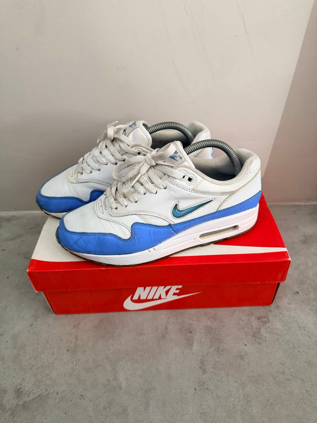 Nike Air Max 1 Premium jewel SC - Maat 40.5, Ophalen of Verzenden, Gedragen, Wit, Sneakers of Gympen