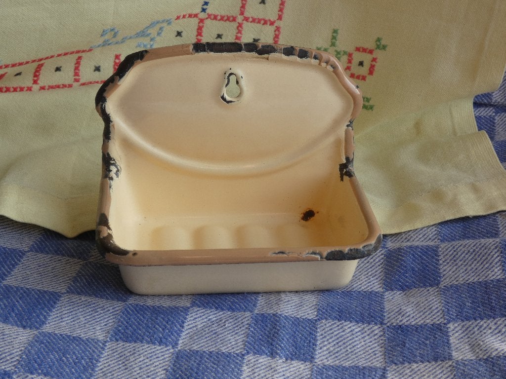 emaille zeepbakje/ beige email zeephouder, Antiek en Kunst, Ophalen of Verzenden
