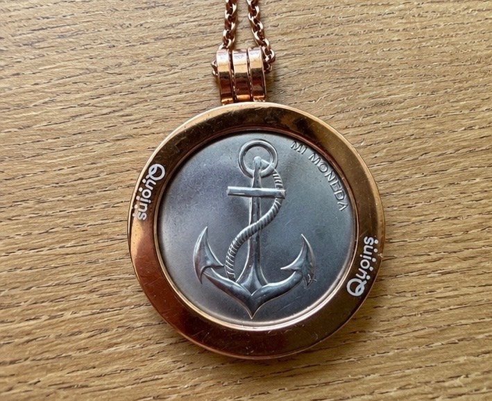 Mi Moneda ketting met munt: Anker & Faith Hope Love, Gebruikt, Ophalen of Verzenden, Goud, Overige materialen