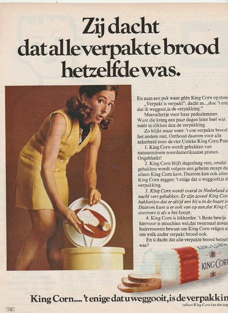 Retro reclame 1969 King Corn brood moeder maakte fout, Verzamelen, Verzenden, Overige typen
