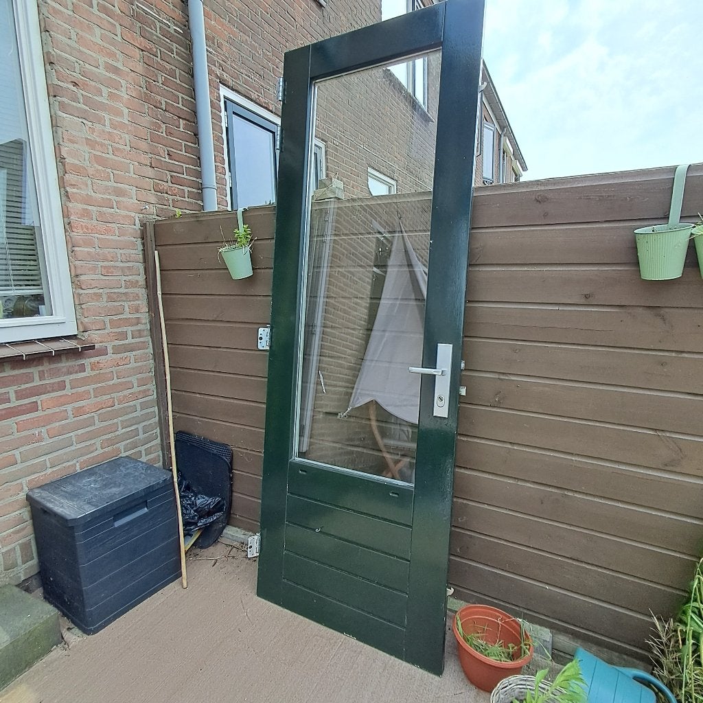 Hardhouten buitendeur 3 punts sluiting 3 sleutels HR++ glas, Ophalen, Gebruikt, -, -