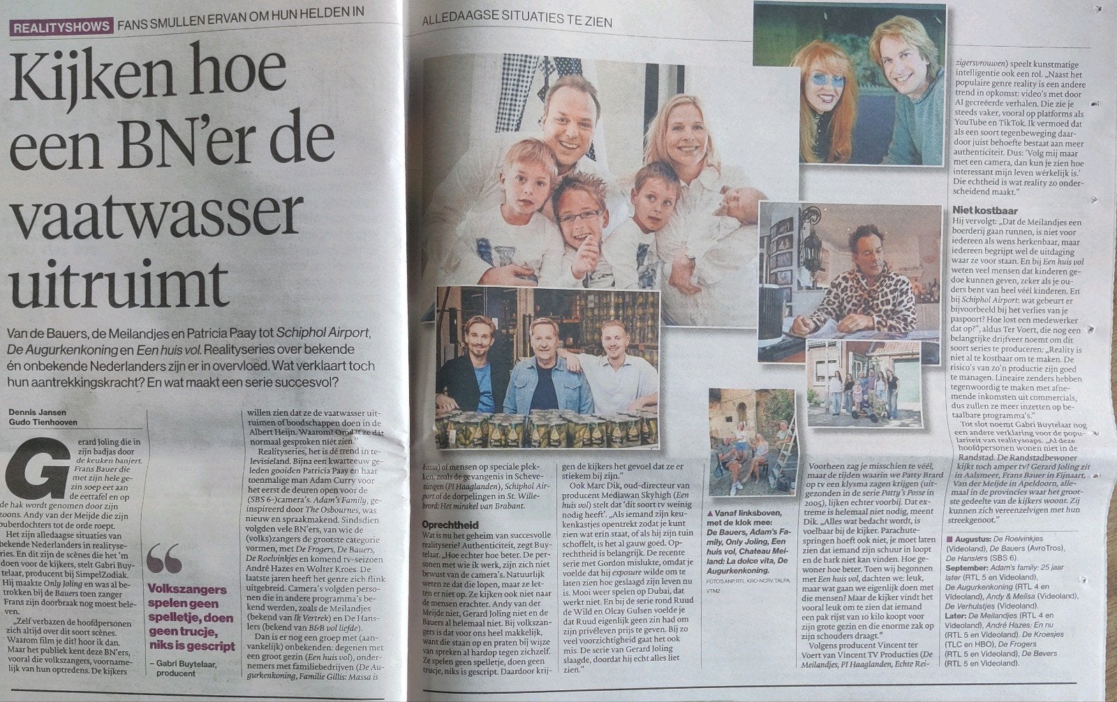 Realityshows krantenartikel krantenknipsel, Verzamelen, Ophalen of Verzenden, 1980 tot heden, Tijdschrift