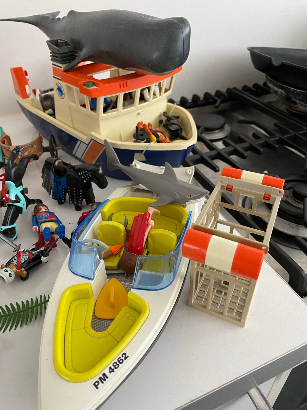 Grote Playmobil collectie: boot, duikers, middeleeuwen ,pira, Ophalen, Gebruikt, Losse onderdelen, Overige typen