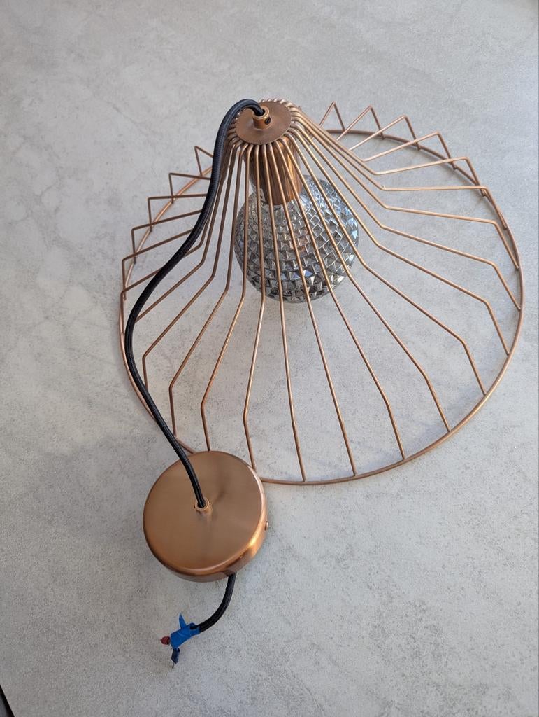 Industriële koperen hanglamp incl bol verlichting, Ophalen, Zo goed als nieuw, Metaal, Industrieel