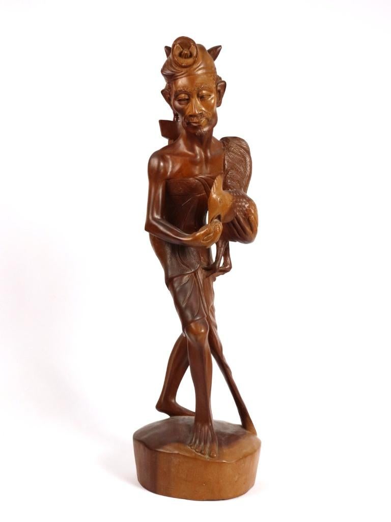 Sculptuur Man met Vechthaan, Bali Art Deco, Antiek en Kunst, Kunst | Beelden en Houtsnijwerken, Ophalen of Verzenden