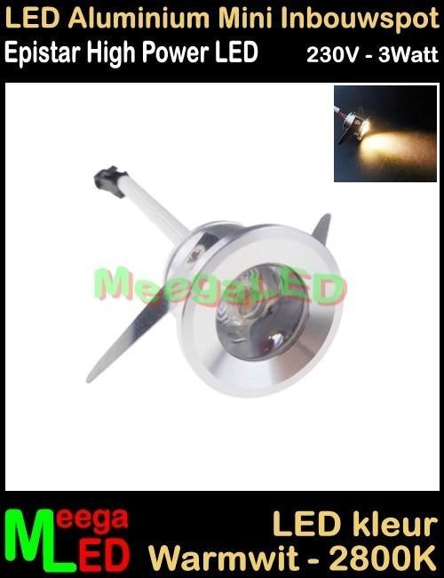 LED mini Caravan inbouwspot spot M1 - 230V 3watt - Warmwit, Ophalen of Verzenden, Nieuw