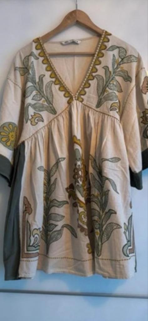 Zara linnen zomerjurk met geborduurde bloemen, Kleding | Dames, Ophalen of Verzenden, Zo goed als nieuw